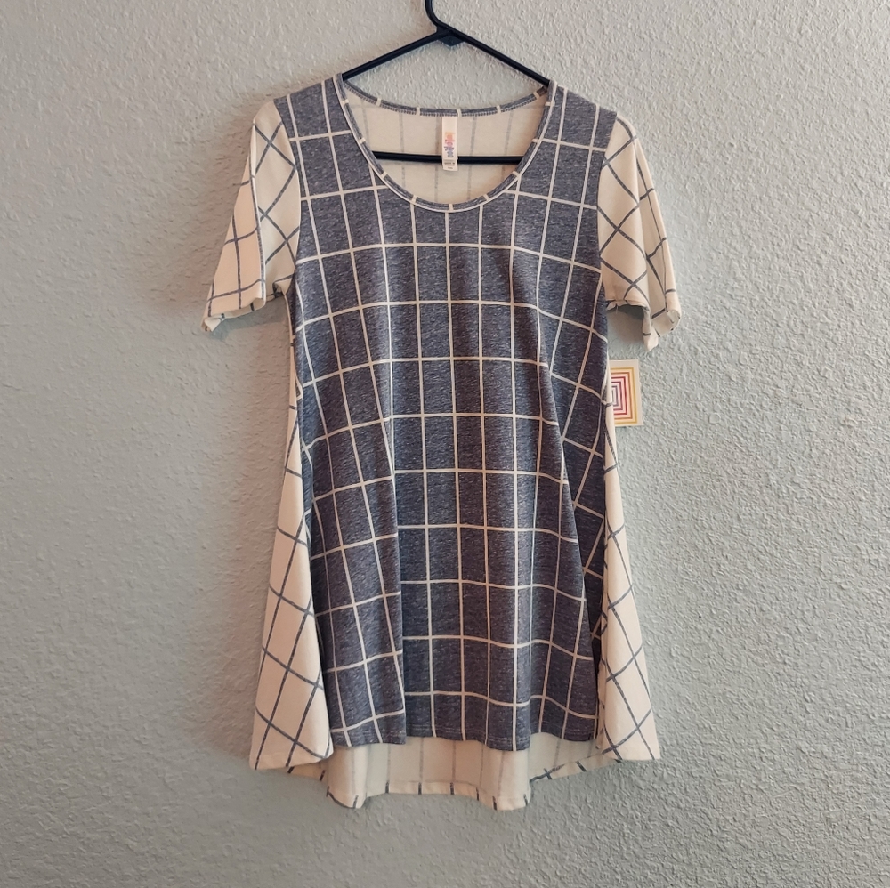 NWT Blue White Check LuLaRoe Perfect T Size XXS